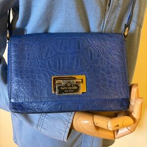 Kate Spade Blue Croc-Embossed Leather Crossbody Bag